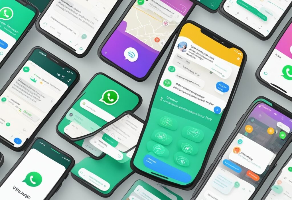 Several smartphones with open WhatsApp conversations, representing AI for WhatsApp customer service