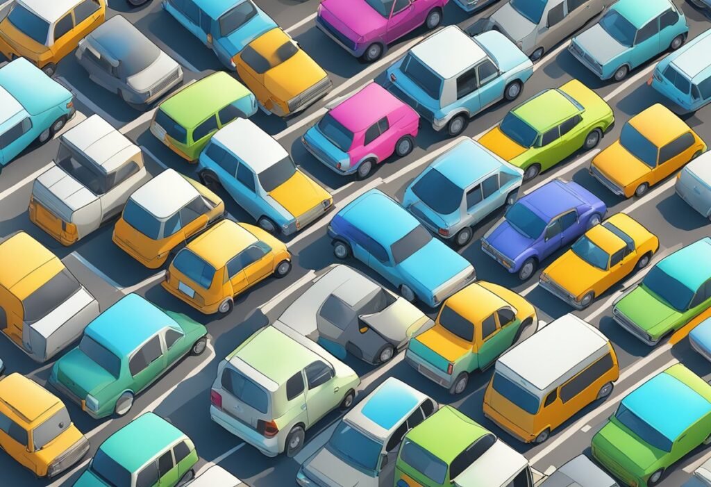 Muitos carros coloridos lado a lado, ilustrando a variedade de IAs de ponta disponíveis atualmente