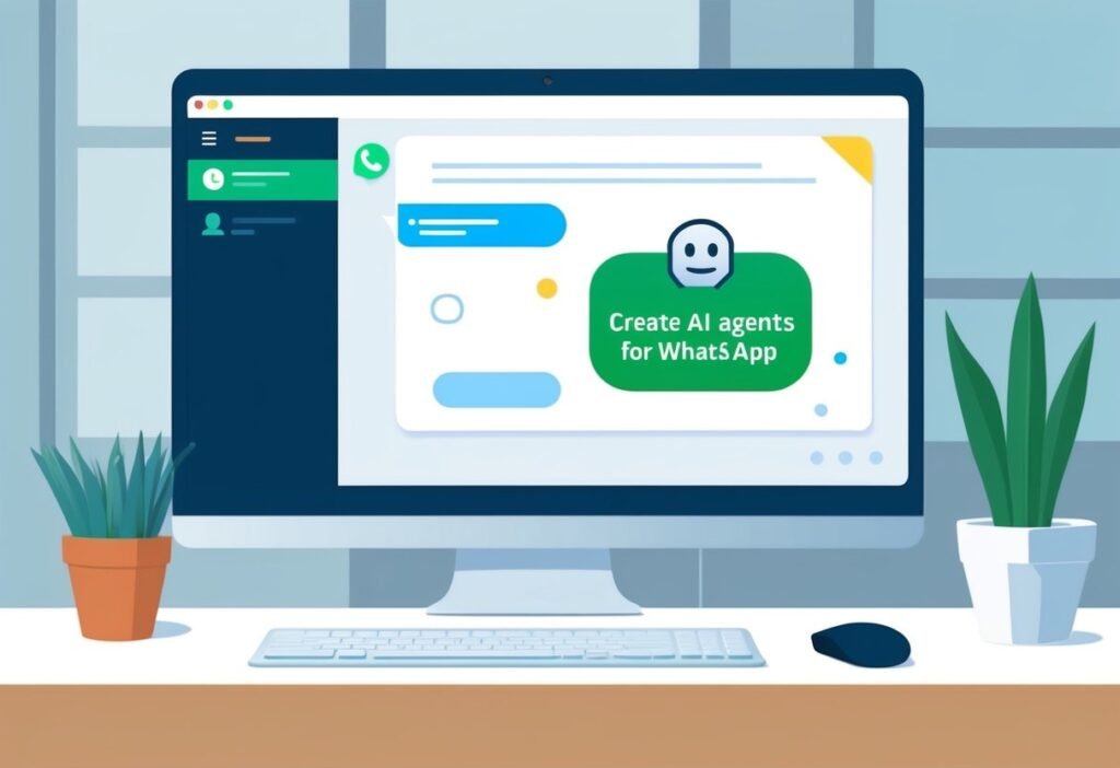 Uma tela de computador exibindo uma interface de chat com um ícone de chatbot e um botão 