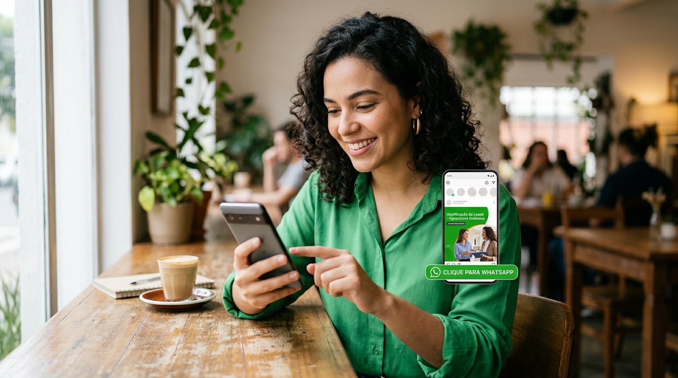 Anúncio em rede social com botão de clique direcionando para o WhatsApp.