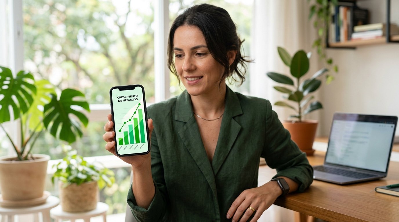 Gráfico de crescimento de negócios em uma tela de celular