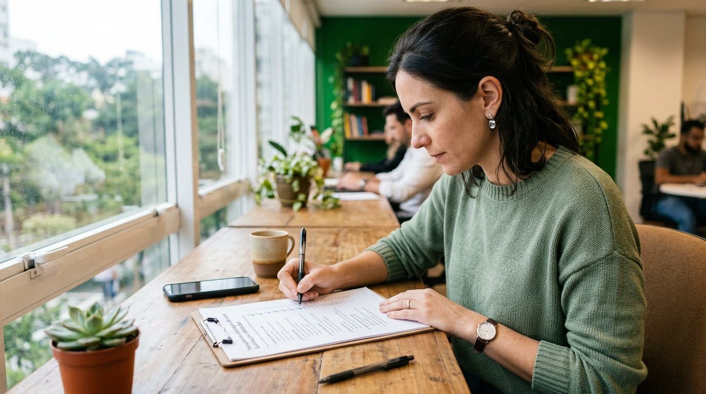 Pessoa preenchendo um checklist de planejamento estratégico.