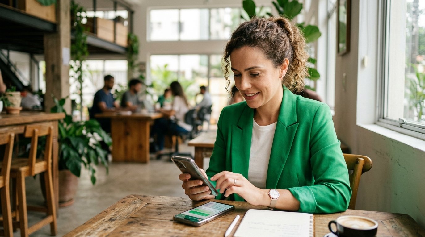 Pessoa utilizando smartphone para enviar mensagens de negócios