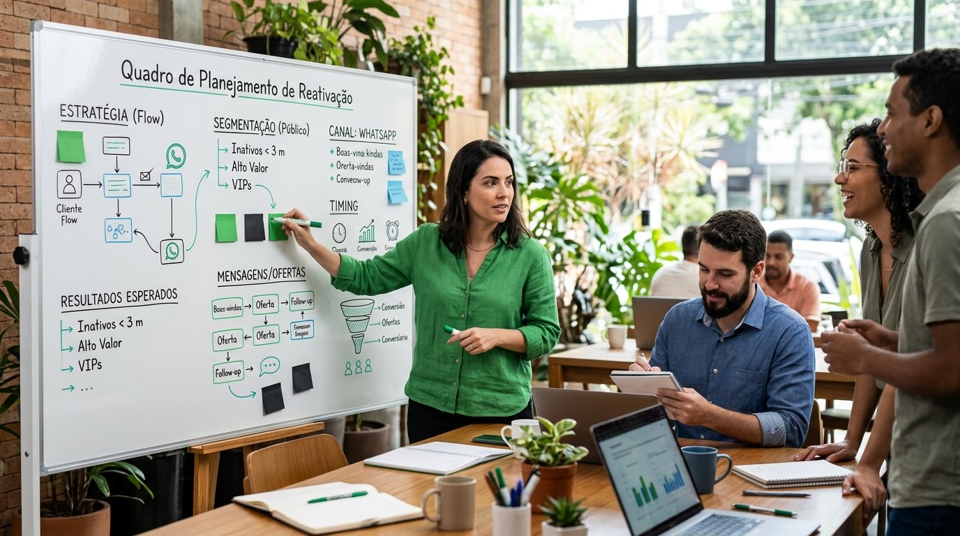 Quadro de planejamento com estratégias de marketing e segmentação