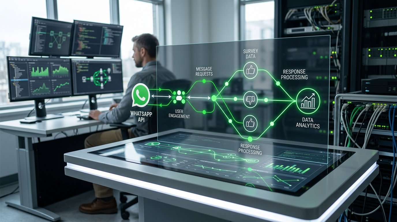 Representação gráfica de conexões de API e tecnologia, ilustrando a infraestrutura oficial de mensagens.