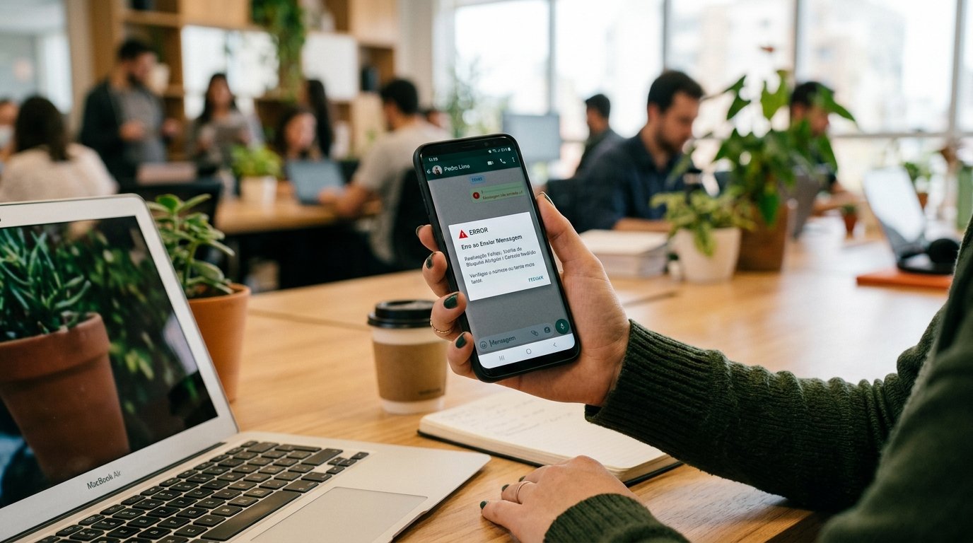 Sinal de alerta e erro na tela de um smartphone corporativo