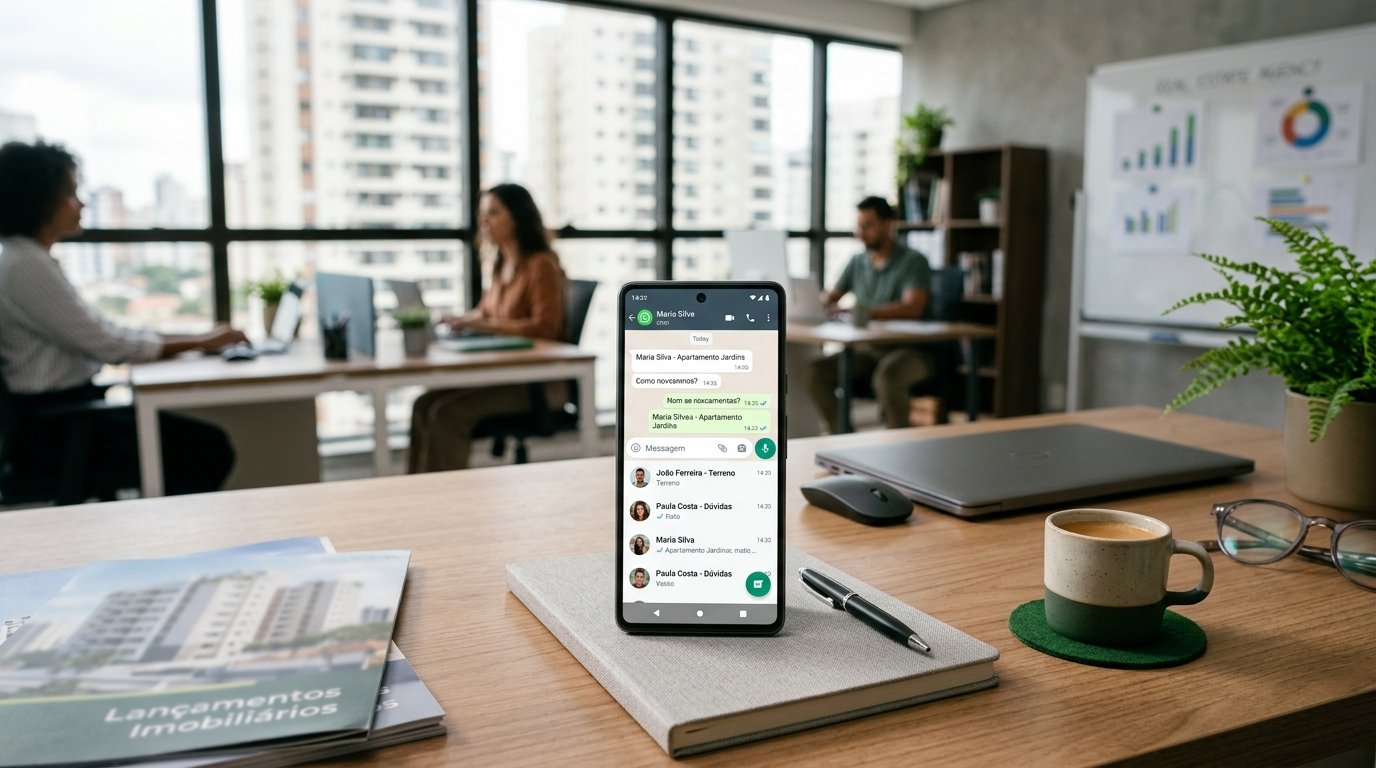 Smartphone com aplicativo de negócios sobre uma mesa de escritório