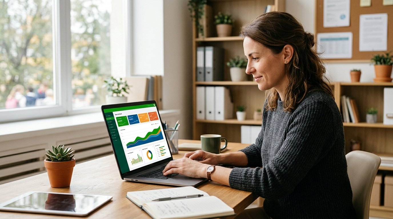 Tela de notebook exibindo dashboard de análise de dados