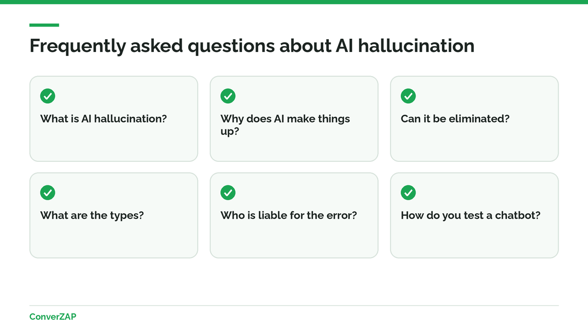 Frequently asked questions about AI hallucination: definition, causes, types, risks, and testing in customer service