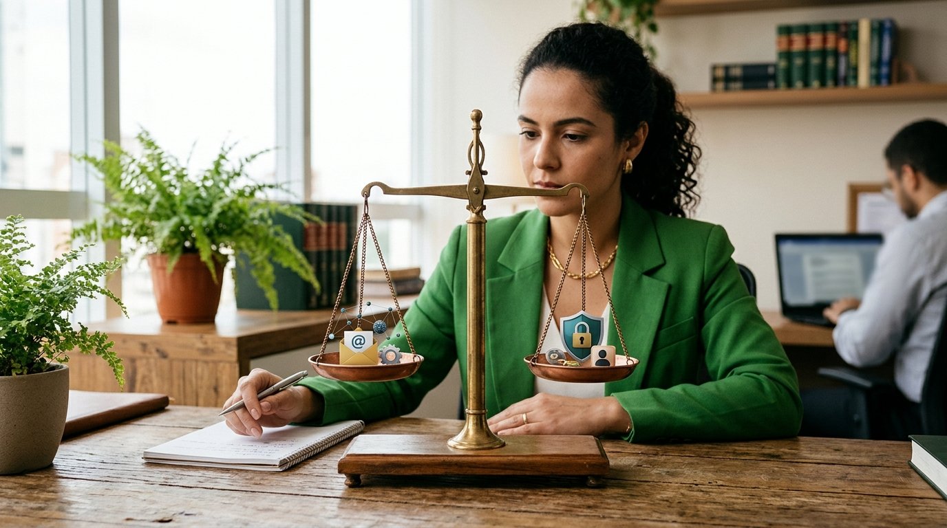 Balança representando o equilíbrio entre o interesse da empresa e os direitos do titular.