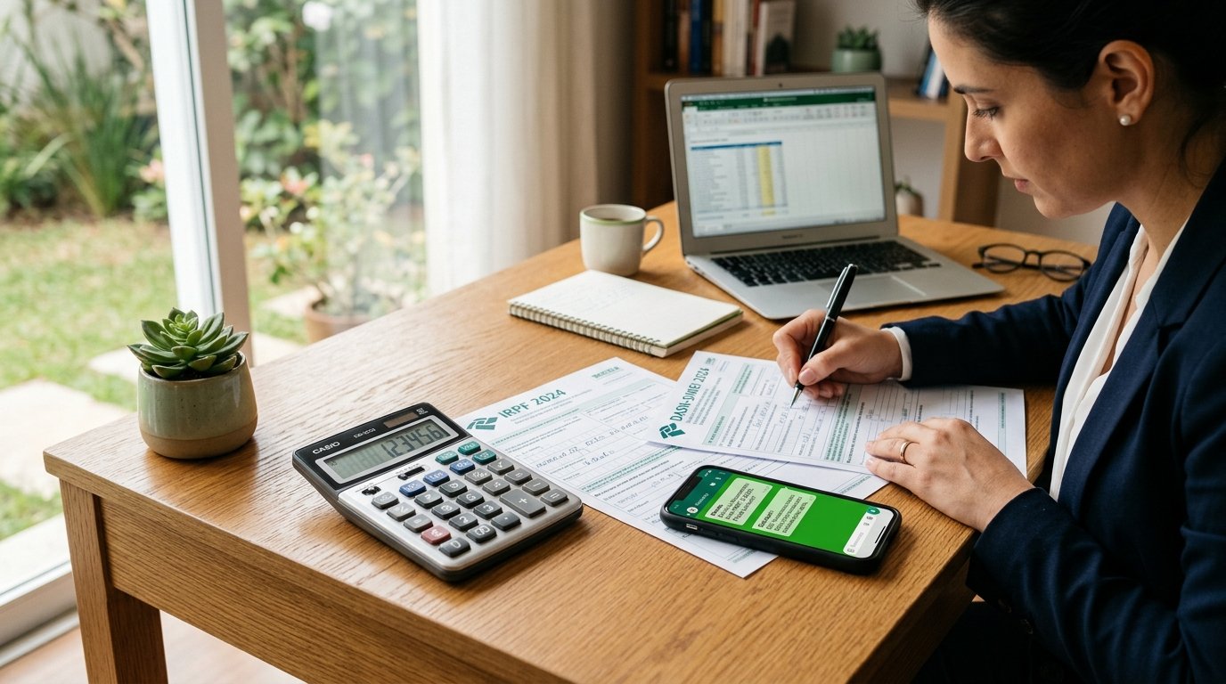 Calculadora e formulários de impostos sobre uma mesa de trabalho