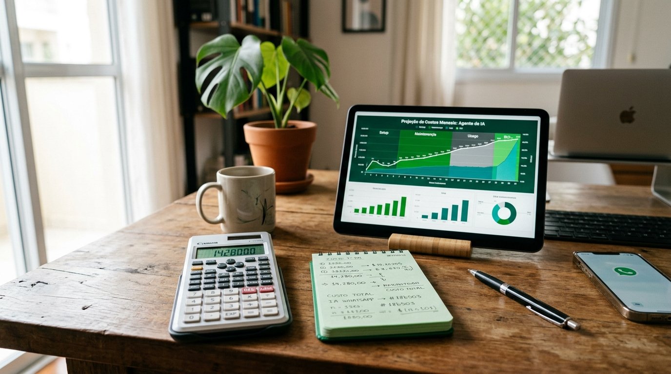 Calculadora sobre uma mesa com gráficos financeiros, ilustrando o planejamento de custos.
