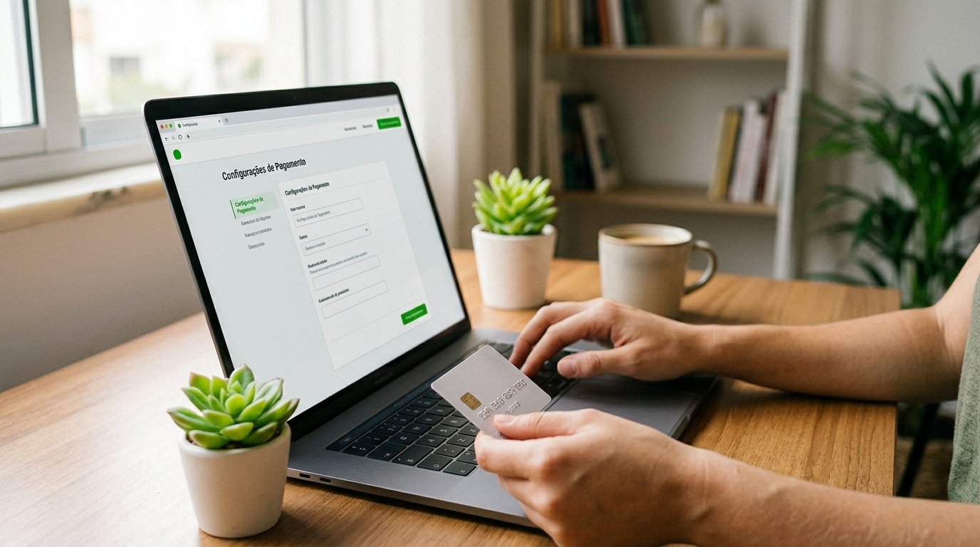 Cartão de crédito próximo a um notebook para pagamento online