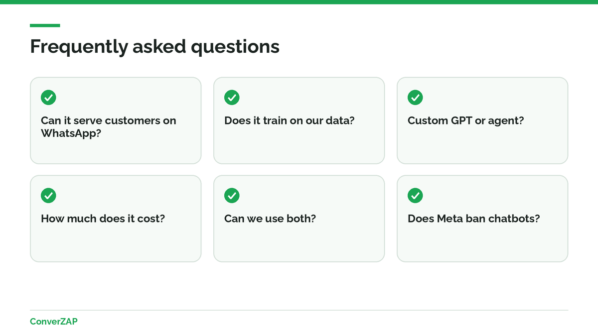 Frequently asked questions about ChatGPT for business and AI agents on WhatsApp