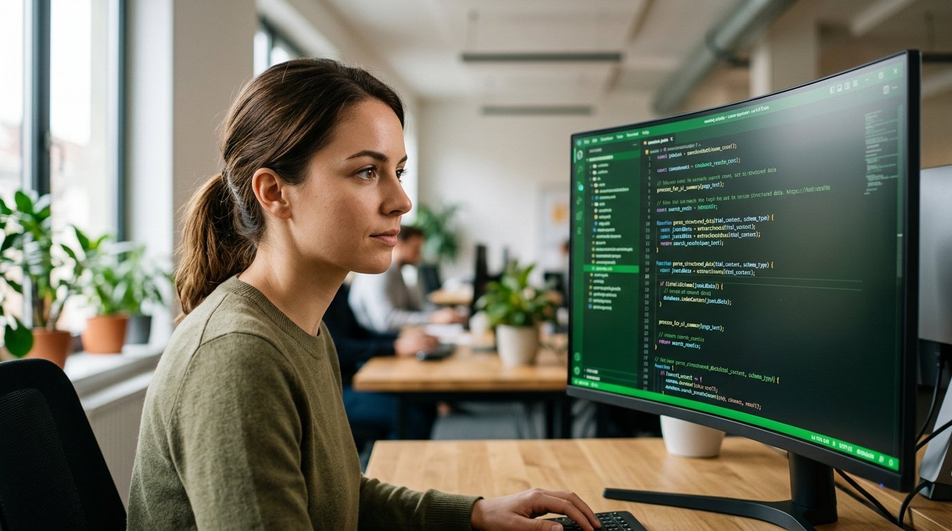 Código de programação representando a indexação de um site por motores de busca.