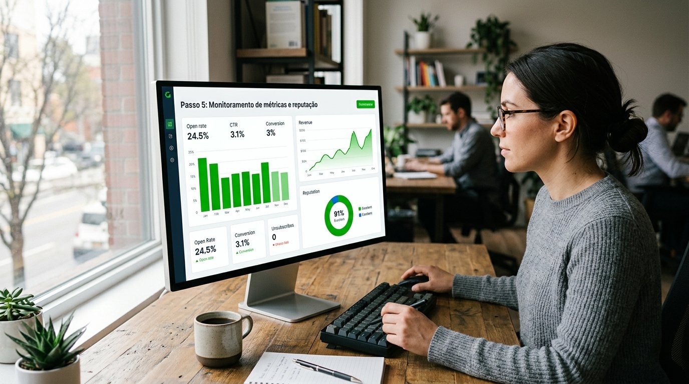 Dashboard com gráficos de desempenho de campanhas de email.