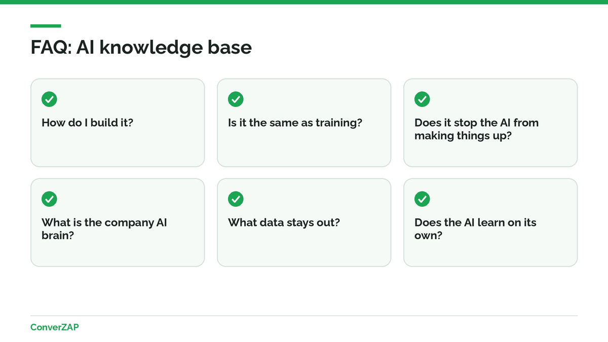 FAQ on AI knowledge bases: how to build one, training, hallucination, the company AI brain, data privacy, and learning