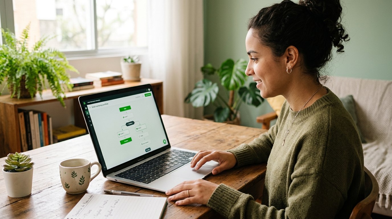Fluxo de automação de emails em uma ferramenta de marketing.