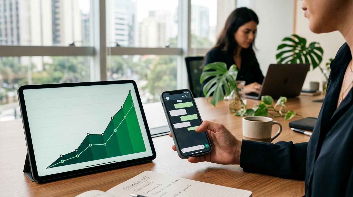Gráfico de crescimento de negócios ao lado de um smartphone