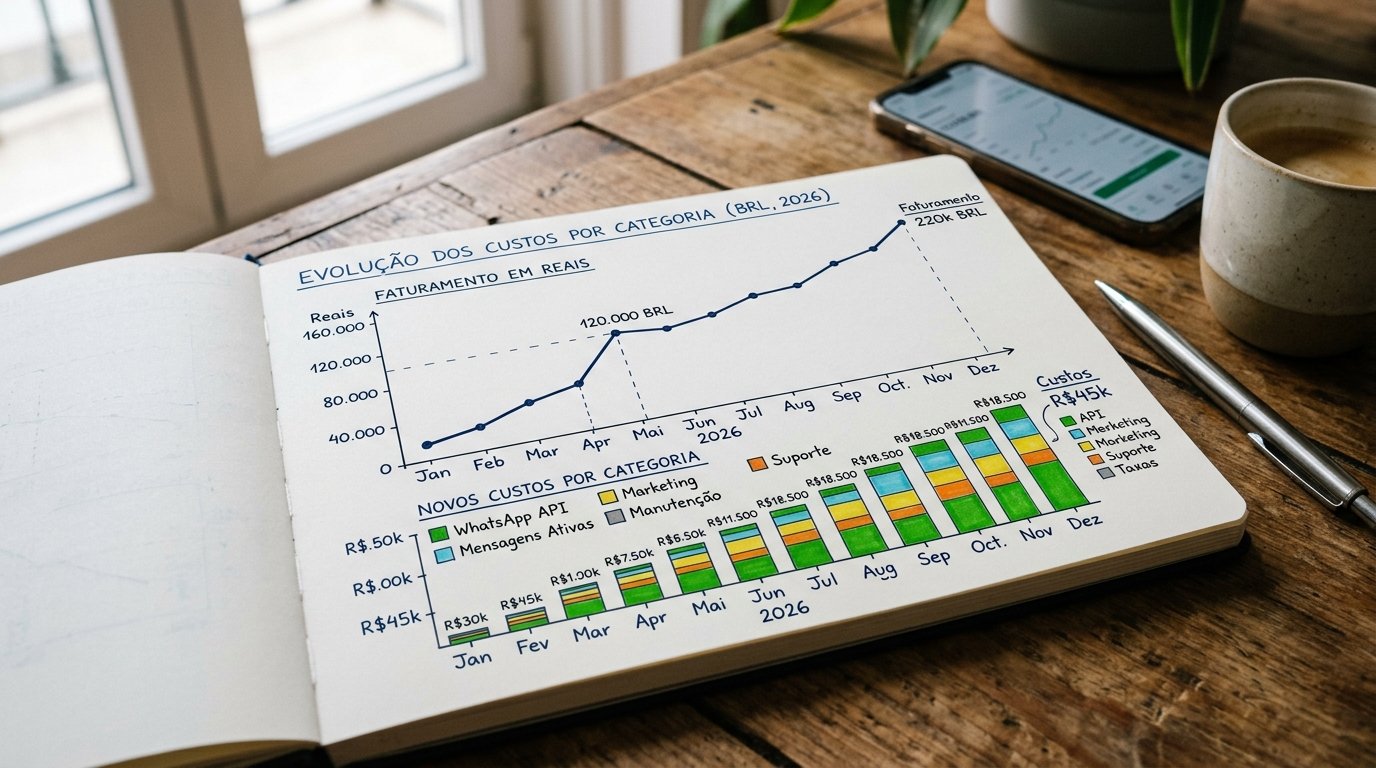 Gráfico financeiro mostrando a evolução dos custos em reais