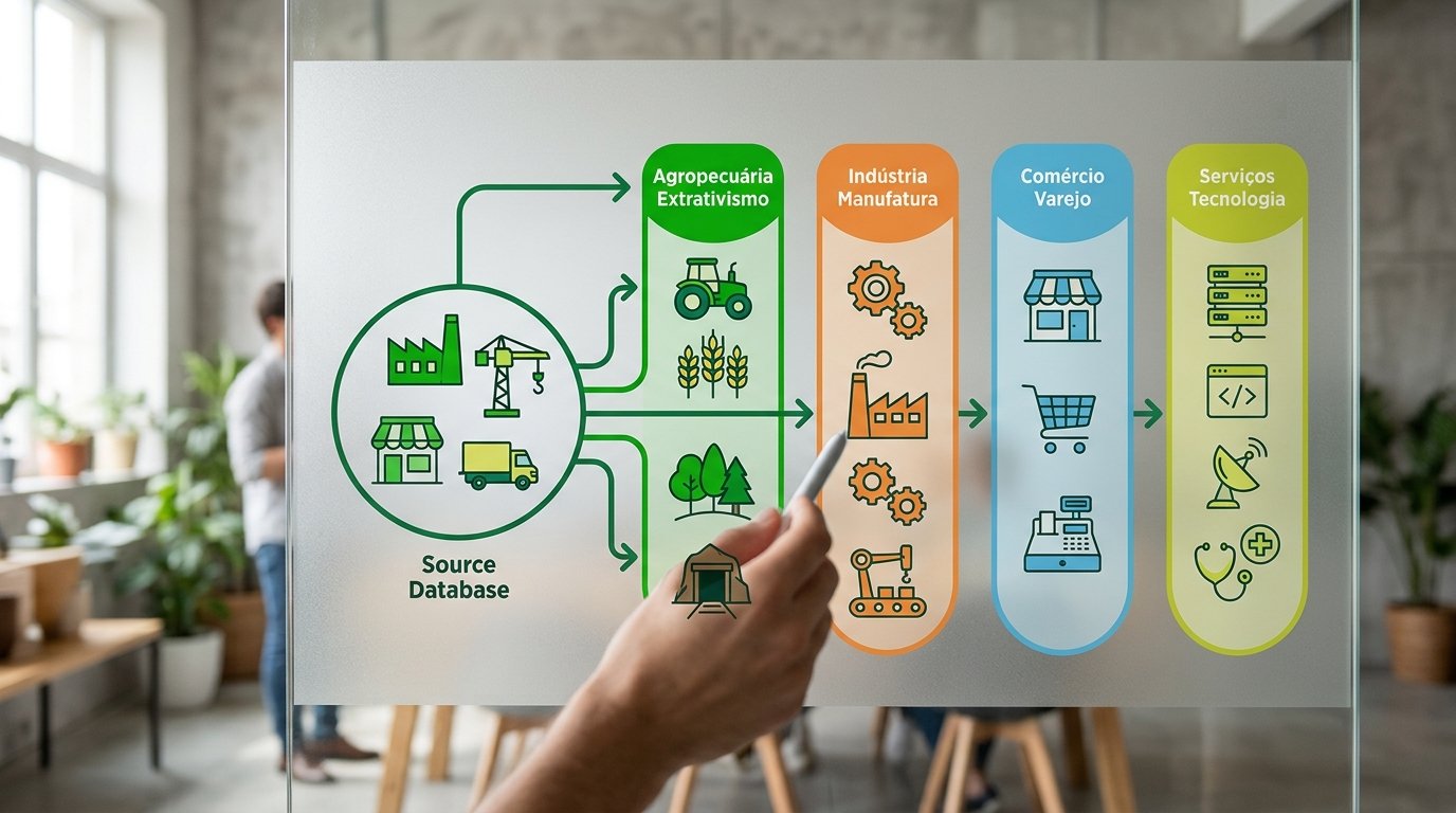 Gráfico ilustrando a classificação de empresas por setores de atividade.