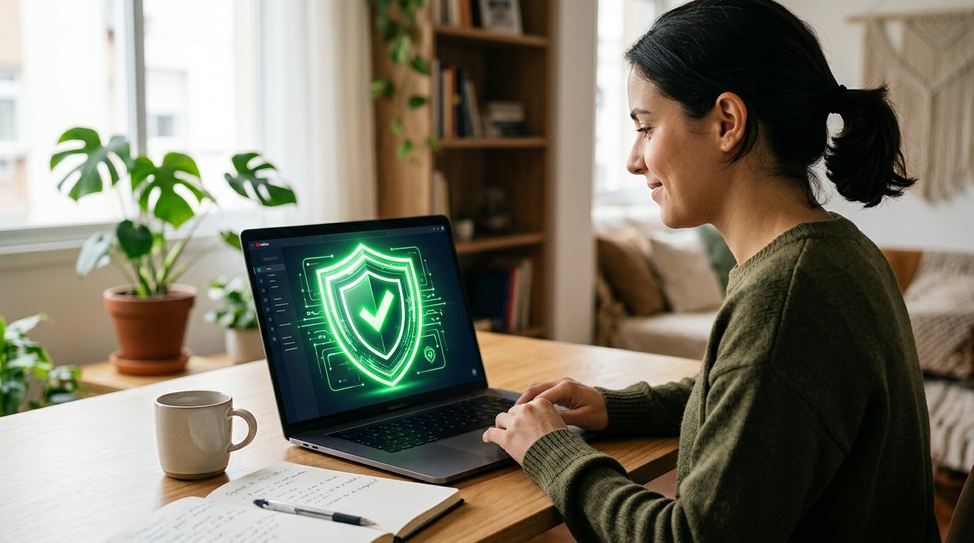 Ícone de escudo digital brilhante representando proteção e conformidade de segurança
