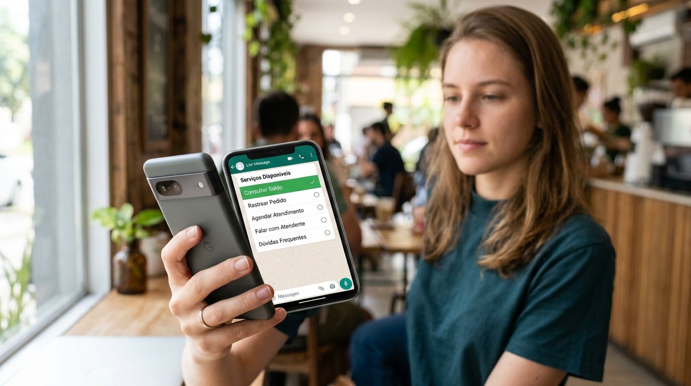 Interface de aplicativo mostrando um menu de lista com várias opções selecionáveis