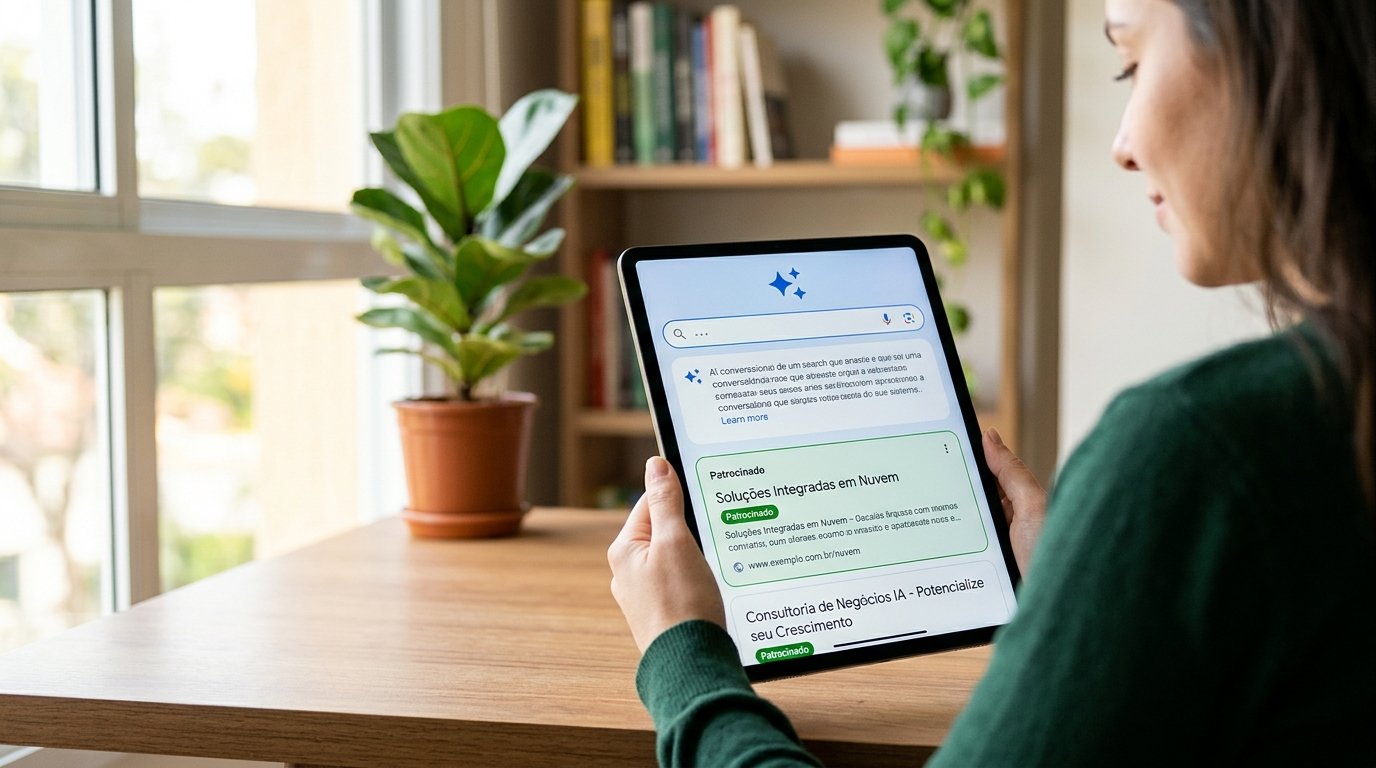 Interface de busca do Google exibindo resultados patrocinados no Modo IA