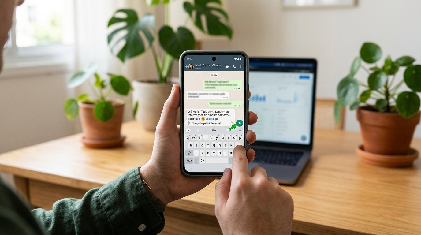 Interface de chat exibindo o envio de uma mensagem configurada