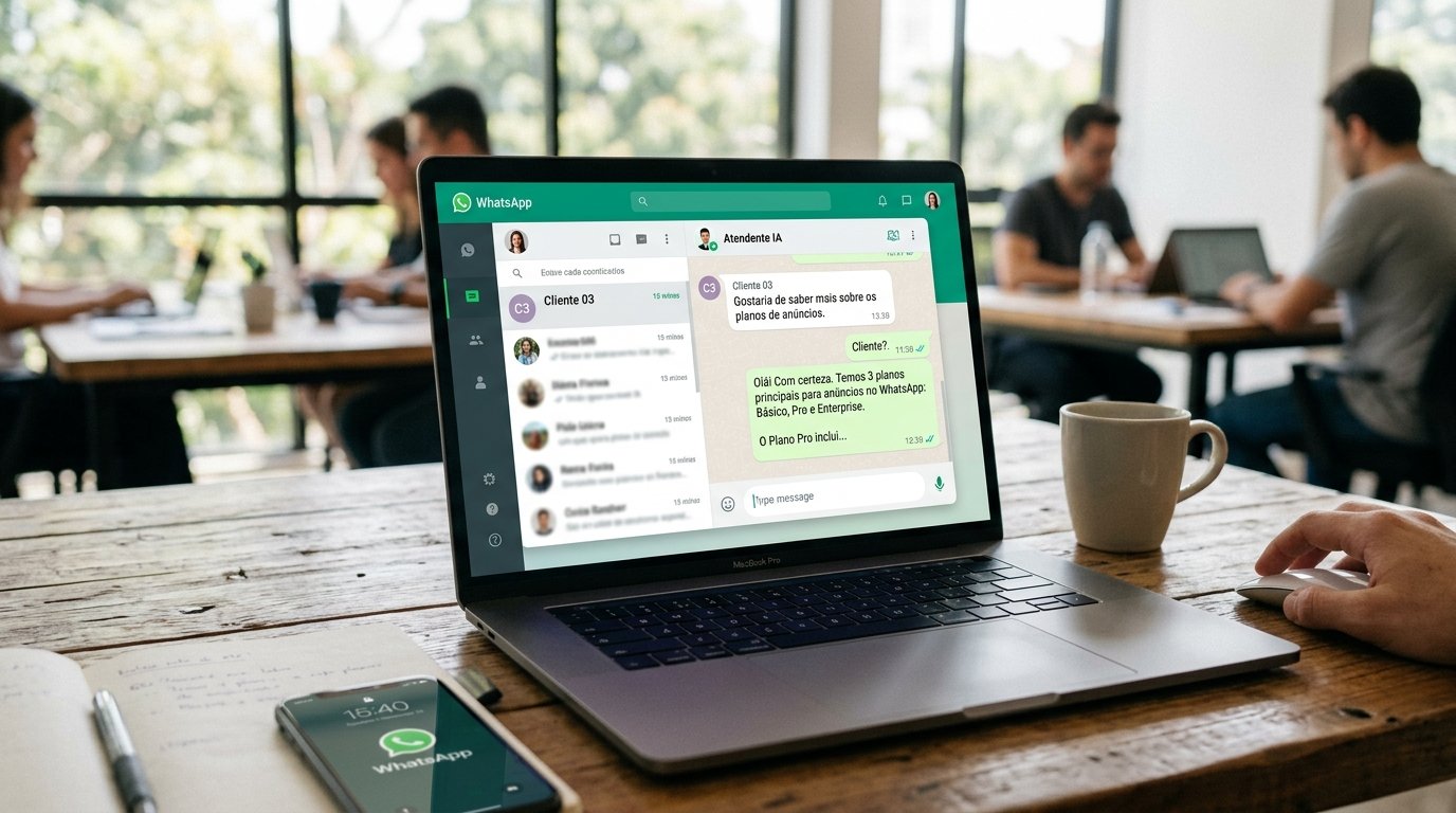 Interface de um agente de IA respondendo a clientes no WhatsApp