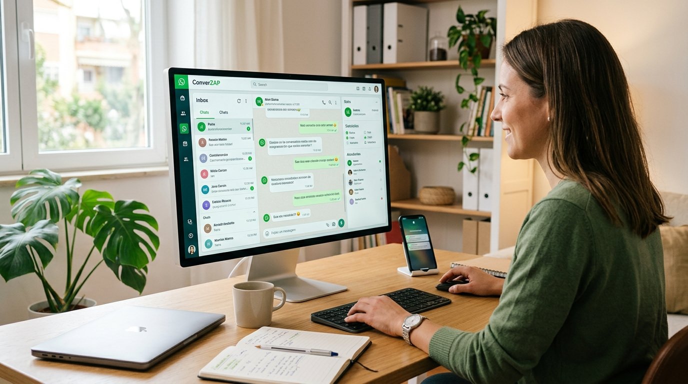 Interface de um sistema de atendimento integrado com o WhatsApp.