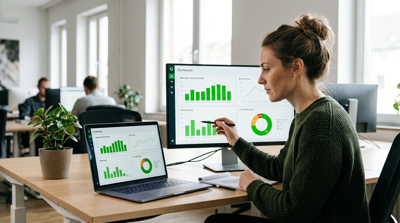 Painel de análise mostrando gráficos de limites de mensagens