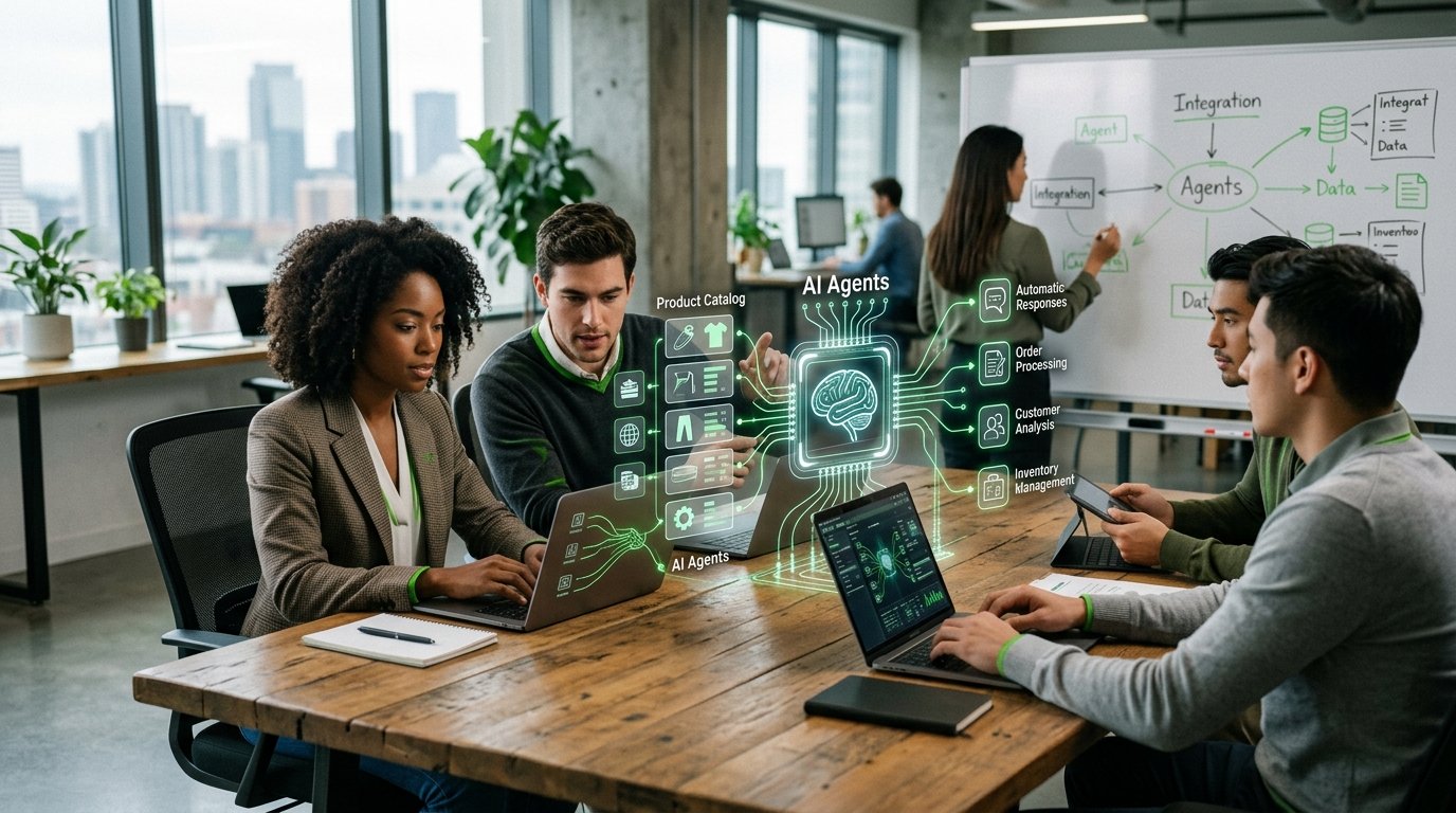 Representação gráfica de inteligência artificial conectada a processos de negócios