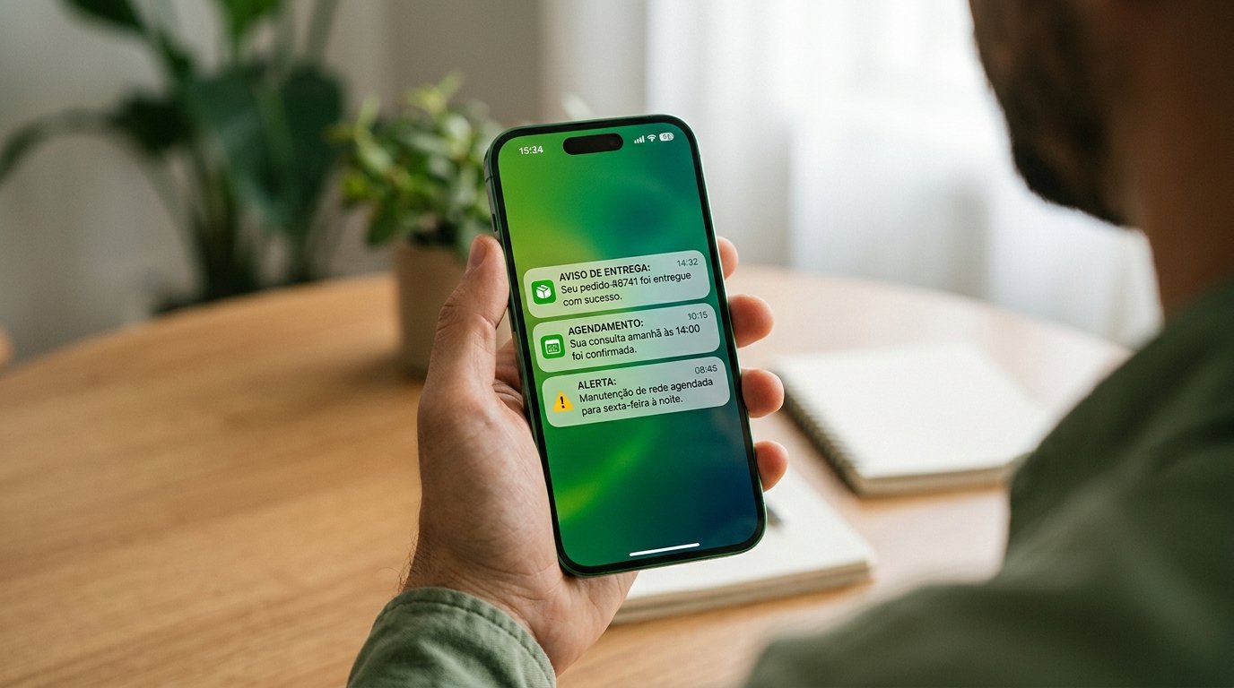 Smartphone exibindo notificações de utilidade na tela