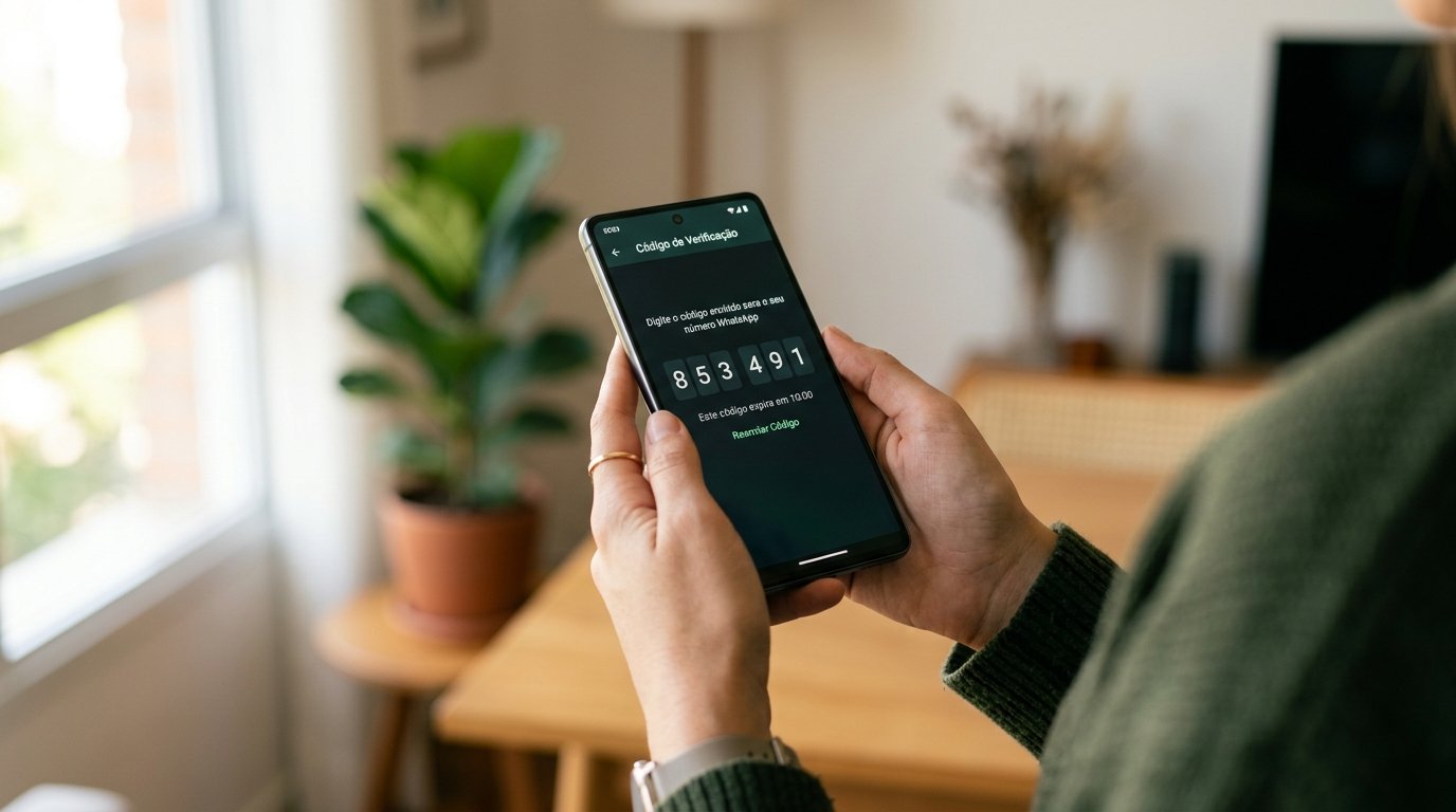 Smartphone exibindo um código de segurança na tela.