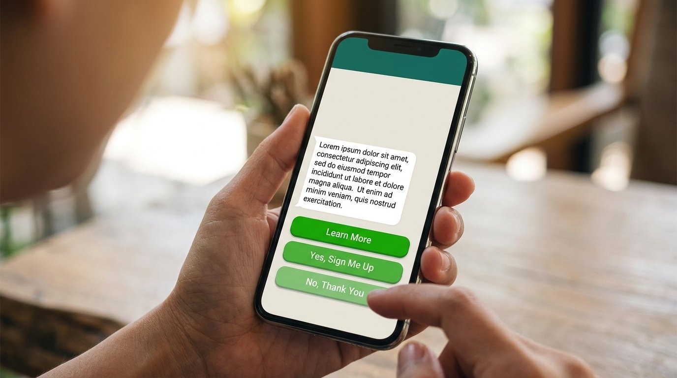 Tela de celular exibindo três botões de resposta rápida em uma conversa