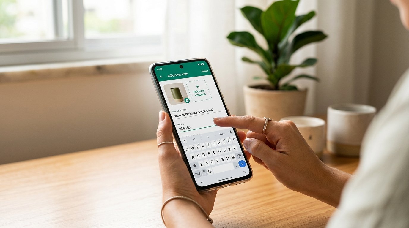 Tela de celular mostrando a adição de um novo produto no catálogo