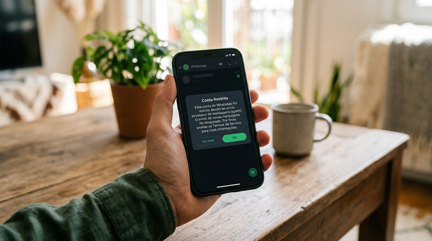 Tela de celular mostrando uma mensagem de alerta sobre spam e bloqueio de contato.