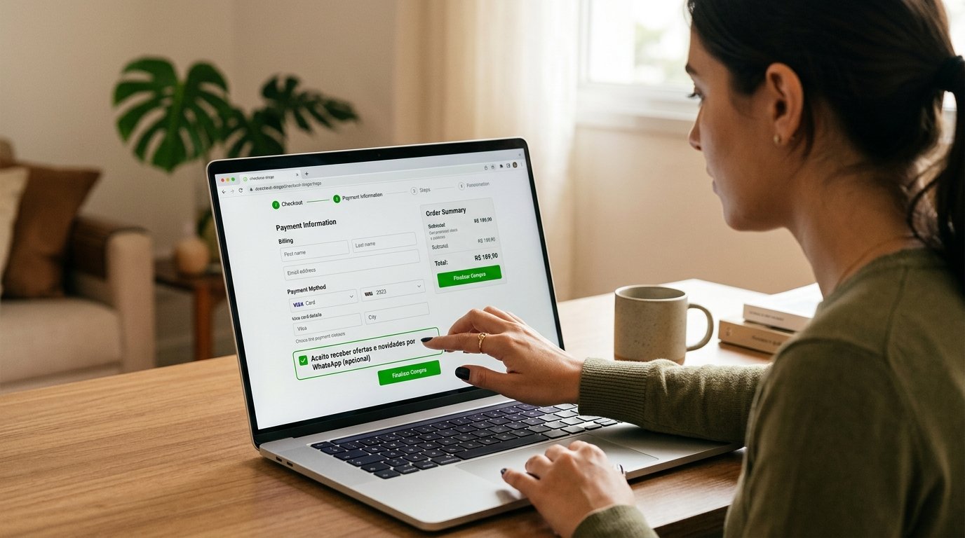 Tela de checkout de e-commerce com caixa de seleção para receber mensagens
