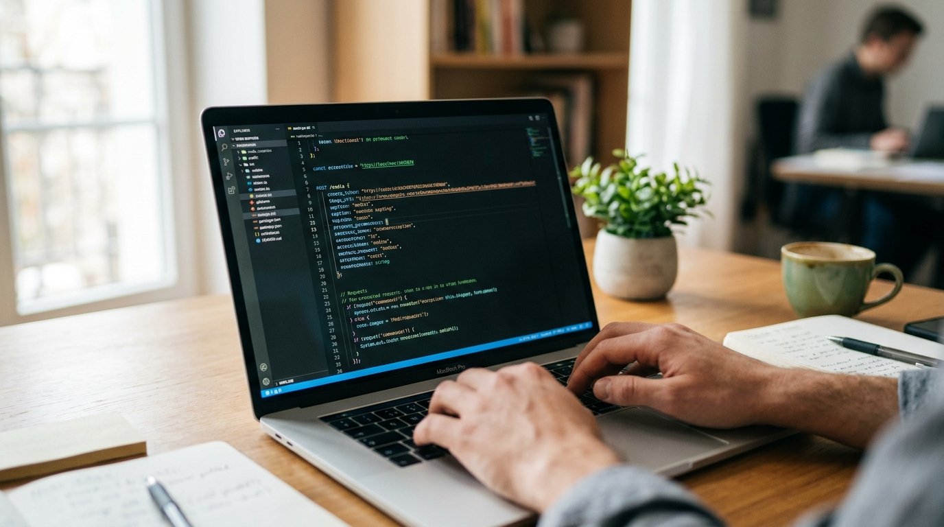 Tela de computador exibindo código de programação para integração de API