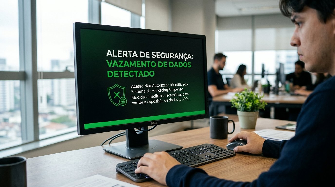 Tela de computador exibindo um alerta de segurança cibernética.