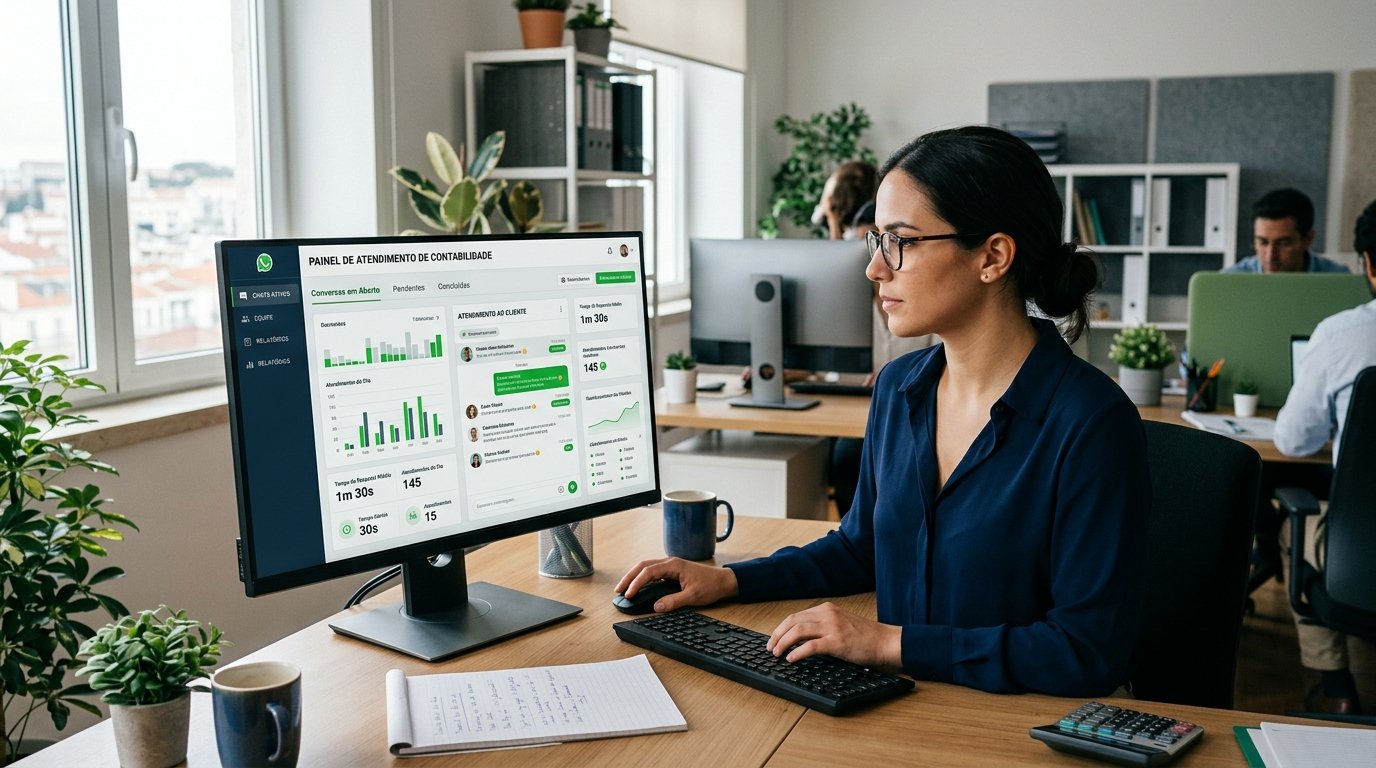 Tela de computador exibindo um painel de controle de atendimento empresarial