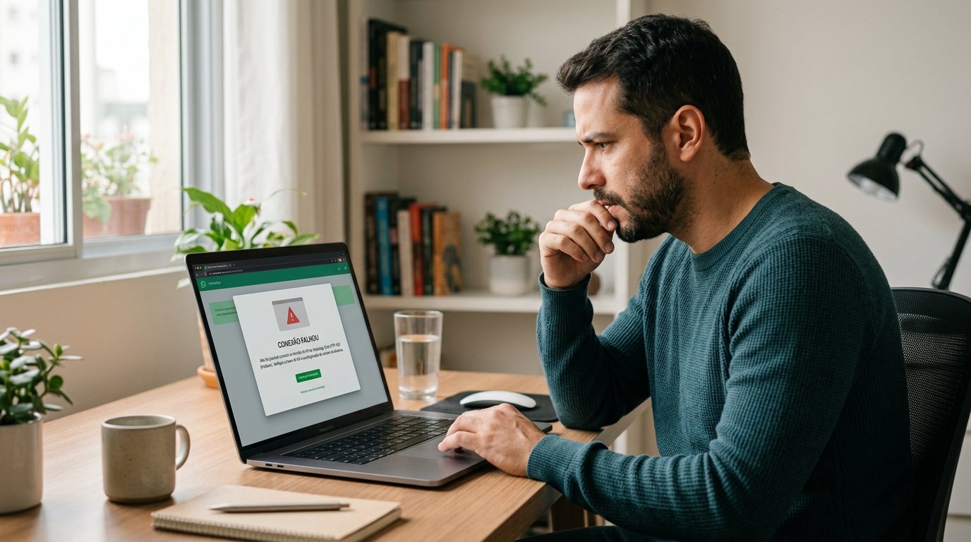Tela de computador exibindo uma mensagem de erro técnico.