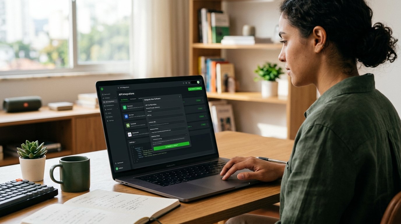 Tela de computador mostrando a integração de um novo software via API