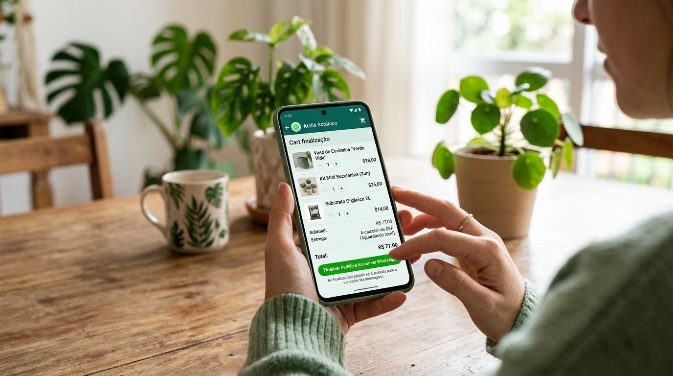 Tela de finalização de pedido com um carrinho de compras digital