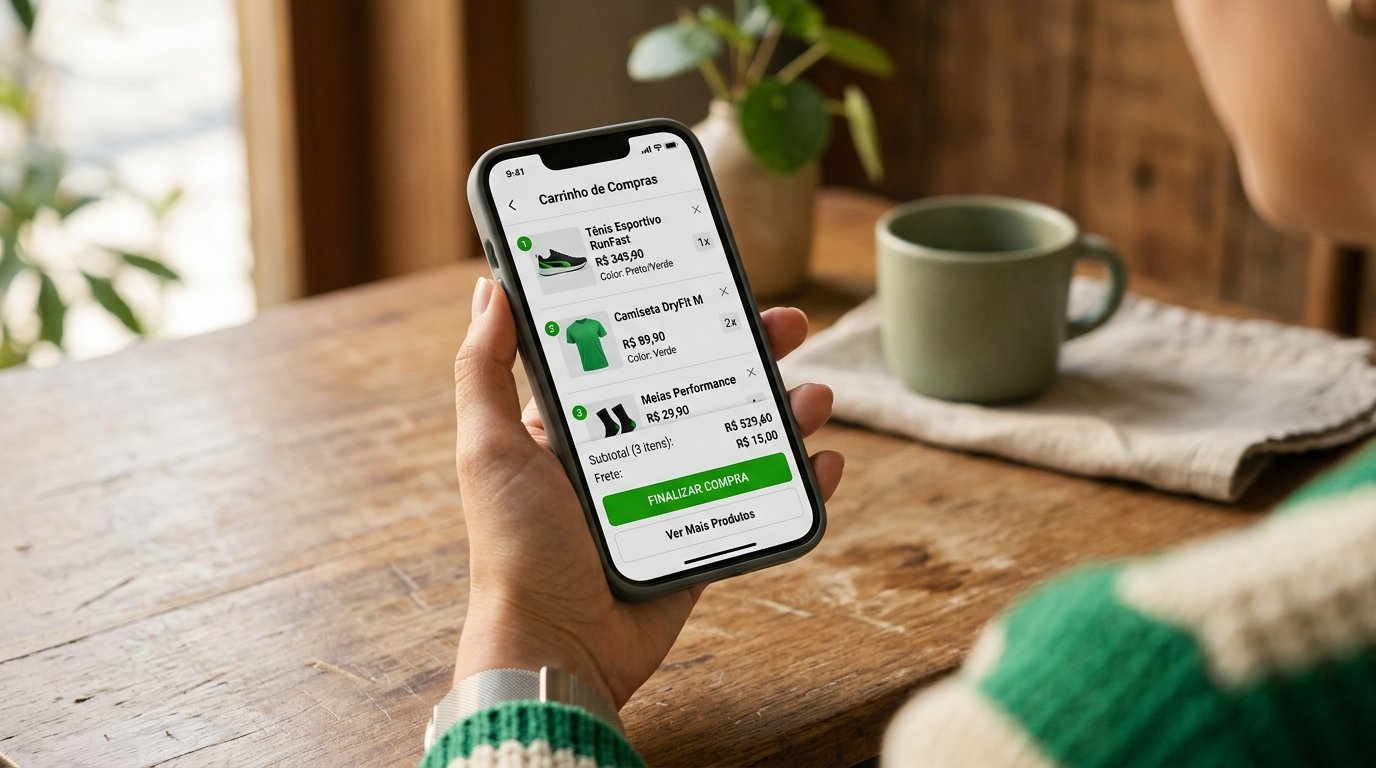 Tela de smartphone exibindo um carrinho de compras de e-commerce abandonado