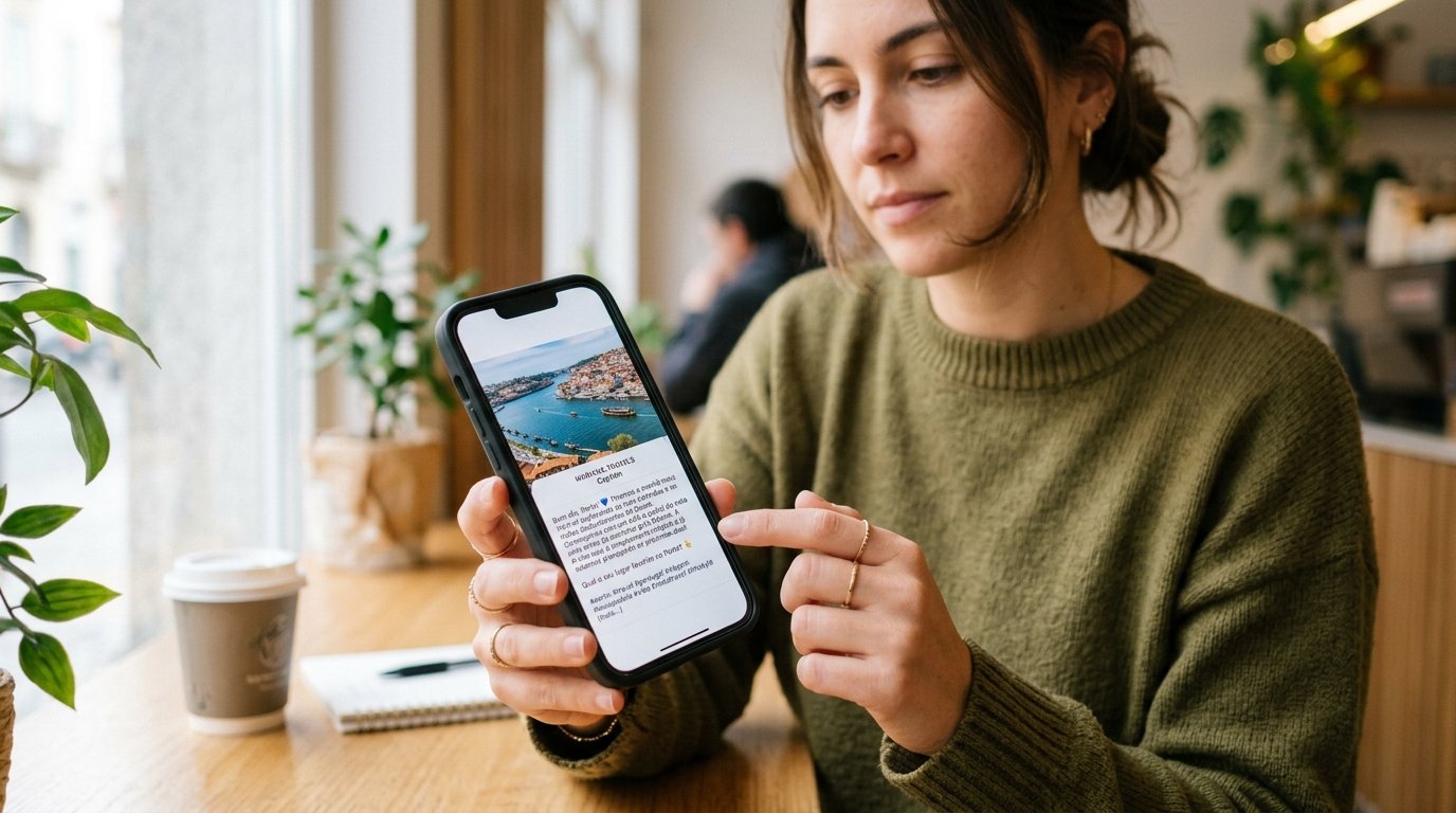 Tela de smartphone exibindo um post no Instagram com foco na área da legenda.