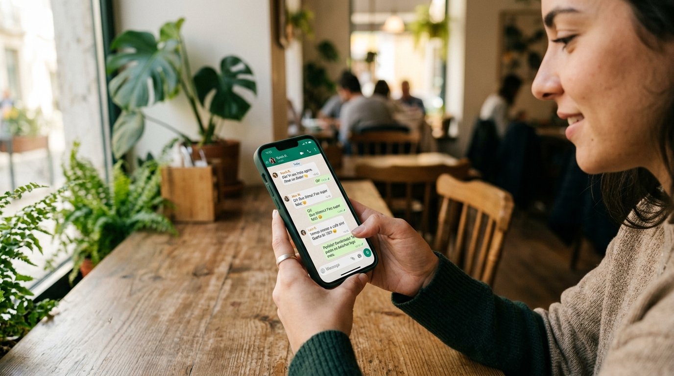 Tela de smartphone exibindo uma conversa no aplicativo WhatsApp