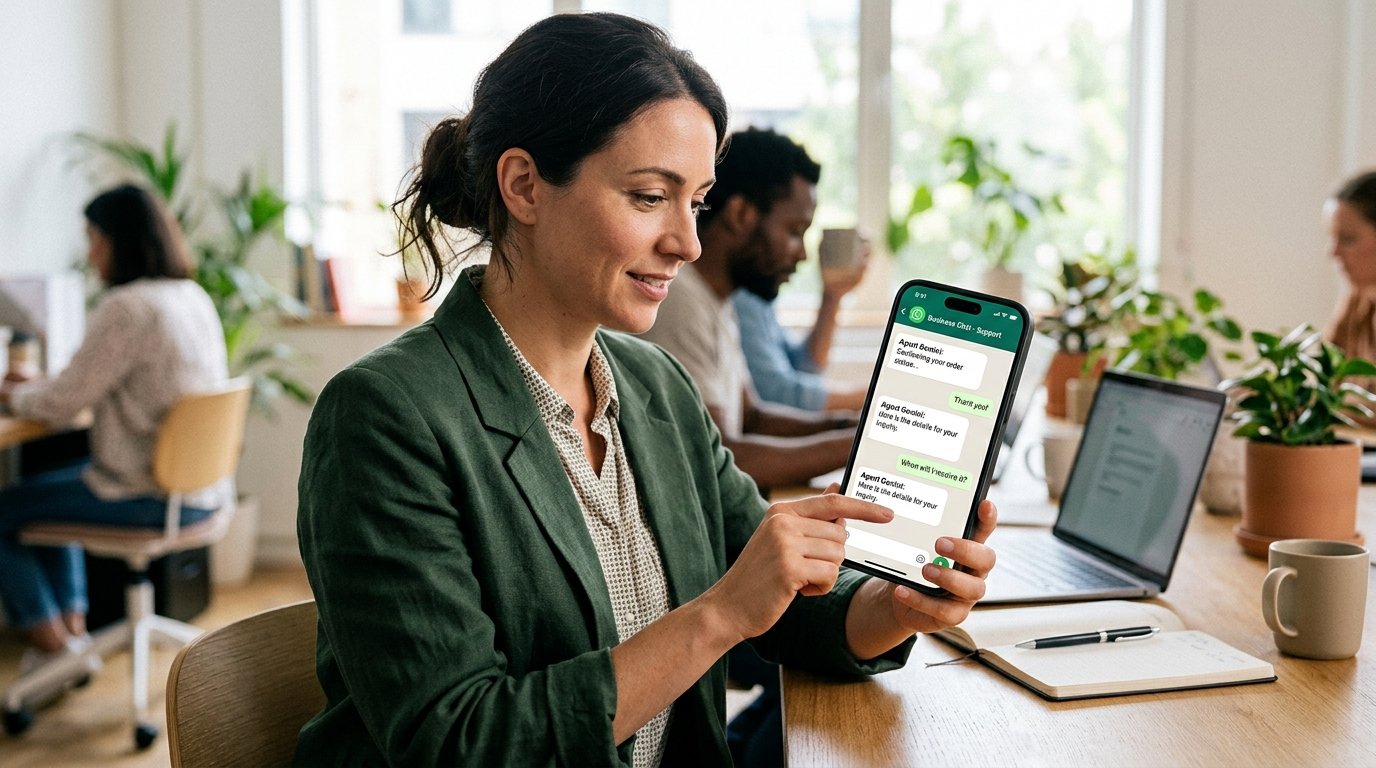 Tela de smartphone mostrando integração com a API do WhatsApp Business